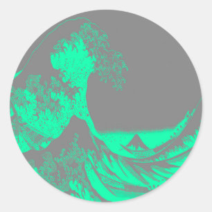 The Great Wave Seafoam Green & Grey Runder Aufkleber