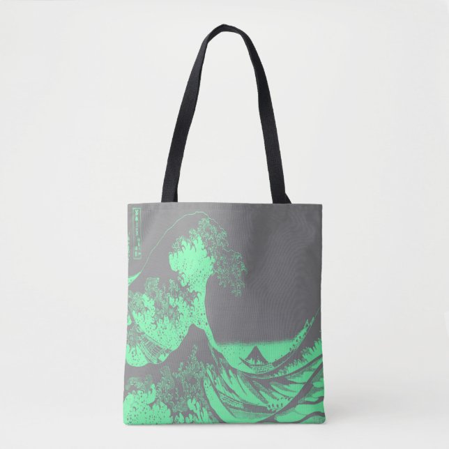 The Great Wave Seafoam Green & Grey Tote Bag (Vorderseite)