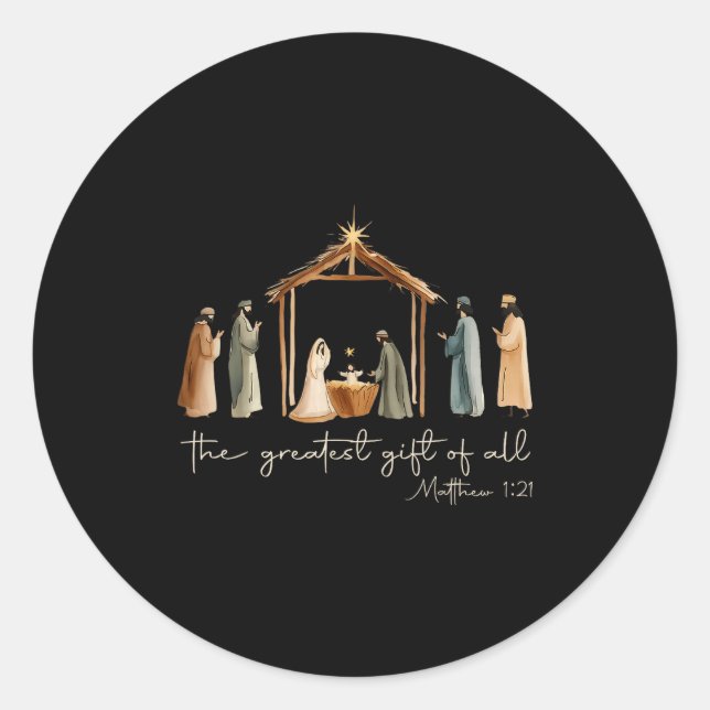 The Greatest Gift For All Christmas Nativity Jesus Runder Aufkleber (Vorderseite)