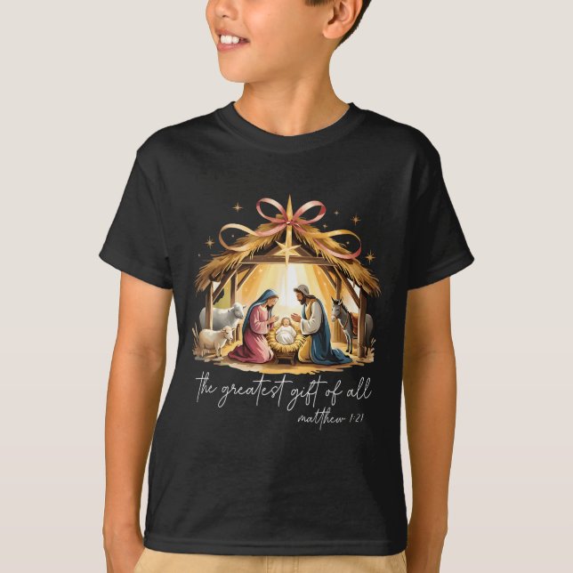 The Greatest Gift Of All Christmas Jesus Christian T-Shirt (Vorderseite)