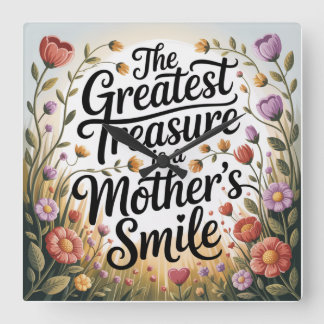 The Greatest Treasure Is A Mother's Smile Quadratische Wanduhr