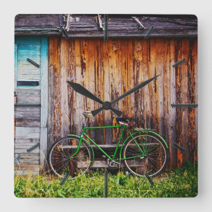 The Green Bicycle 1 Wall Clocks Quadratische Wanduhr