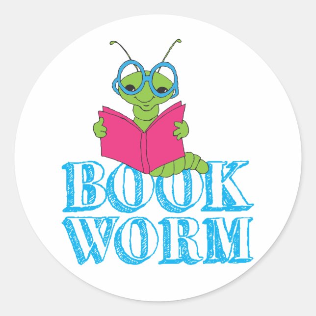 The Green Brilliant Cartoon Bookworm Book Worm Runder Aufkleber (Vorderseite)
