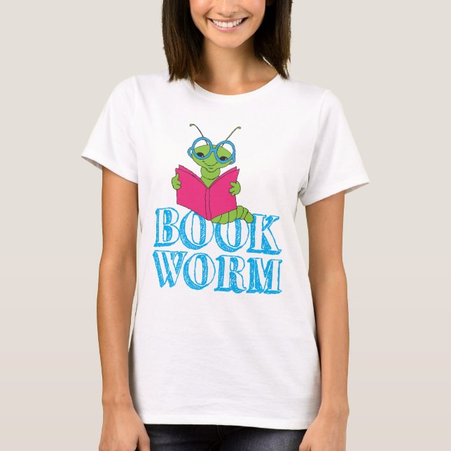 The Green Brilliant Cartoon Bookworm Book Worm T-Shirt (Vorderseite)
