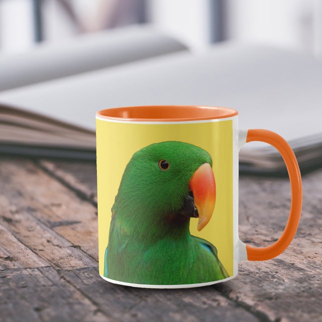 "The Green Orator" Eclectus Parrot Tasse (The Green Orator Male Eclectus Parrot 11 oz Coffee Mug Cover Photo.)