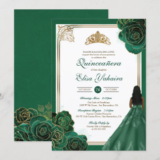 The Green White Gold Rose Royal Elegante Quinceane Einladung
