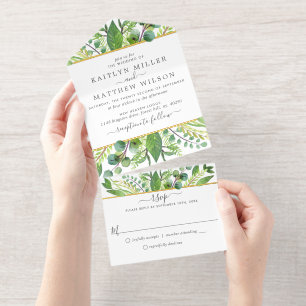 The Greenery & Gold Wedding Collection All-in-One-Einladung