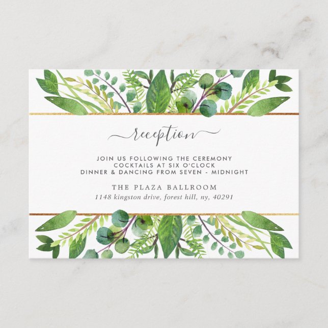 The Greenery & Gold Wedding Collection Empfang Begleitkarte (Vorderseite)