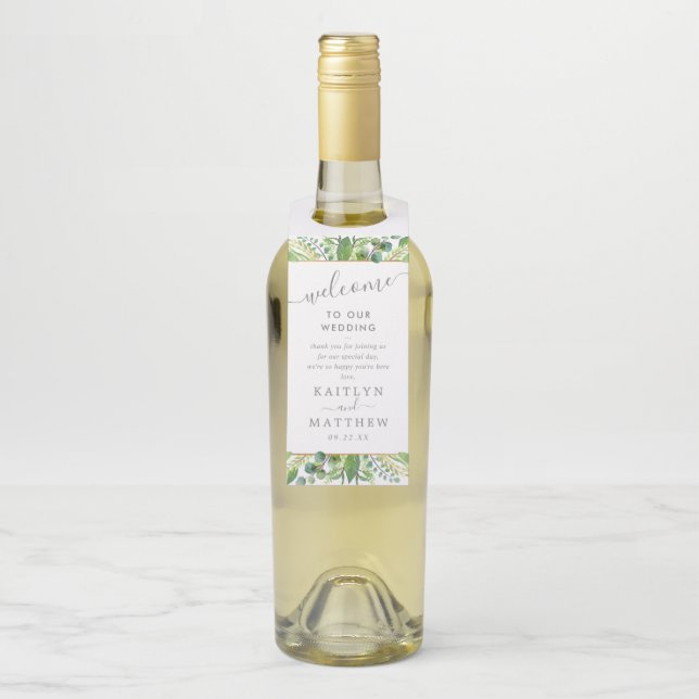 The Greenery & Gold Wedding Collection Flaschenanhänger (Auf Flasche)