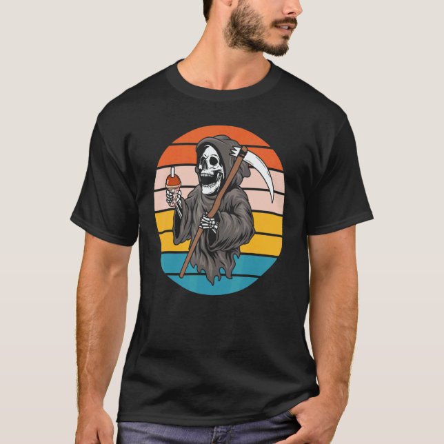 The Grim Reaper Skeleton Skull Death Scythe Grunge T-Shirt (Vorderseite)