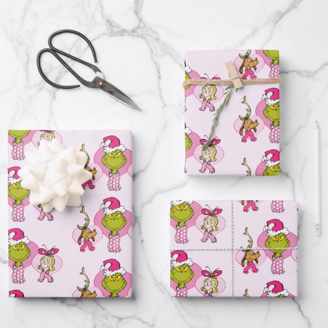 The Grinch Crew in Pink Valentine's Portrait Geschenkpapier Set (Vorderseite)