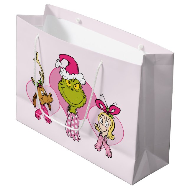 The Grinch Crew in Pink Valentine's Portrait Große Geschenktüte (Vorderseite Schrägansicht)