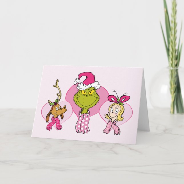 The Grinch Crew in Pink Valentine's Portrait Karte (Vorderseite)