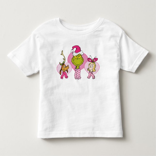 The Grinch Crew in Pink Valentine's Portrait Kleinkind T-shirt (Vorderseite)
