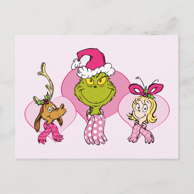 The Grinch Crew in Pink Valentine's Portrait Postkarte (Vorderseite)