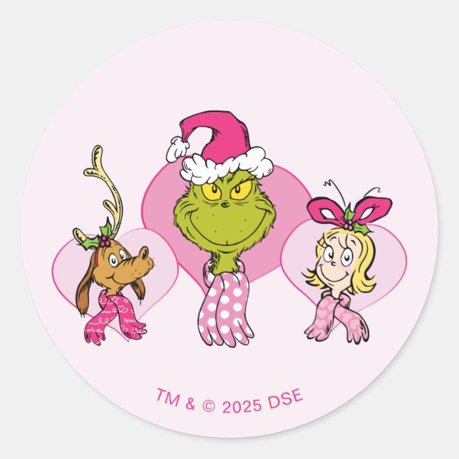 The Grinch Crew in Pink Valentine's Portrait Runder Aufkleber (Vorderseite)