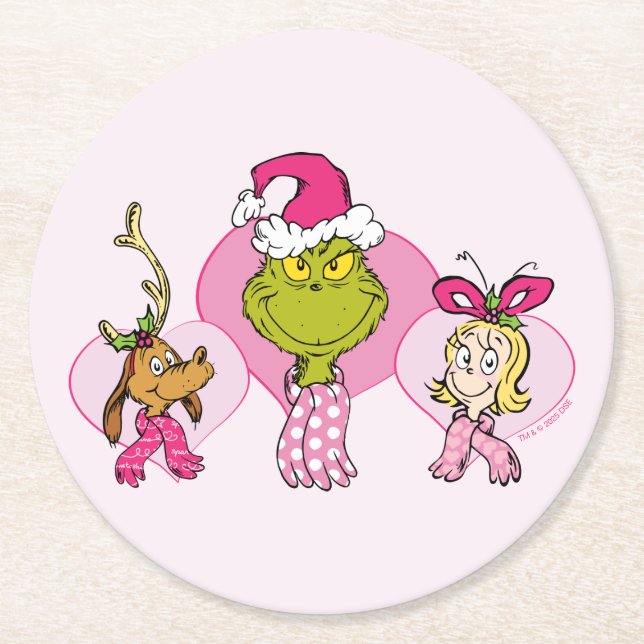 The Grinch Crew in Pink Valentine's Portrait Runder Pappuntersetzer (Vorderseite)