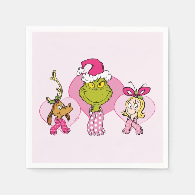 The Grinch Crew in Pink Valentine's Portrait Serviette (Vorderseite)