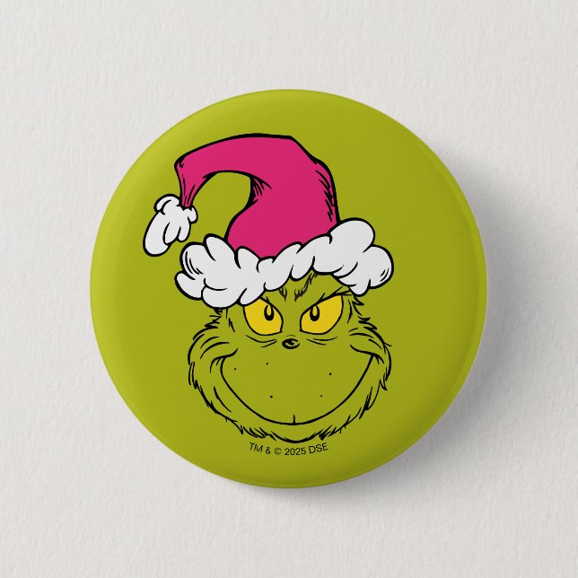 The Grinch in Pink Santa Hat Button (Vorderseite)