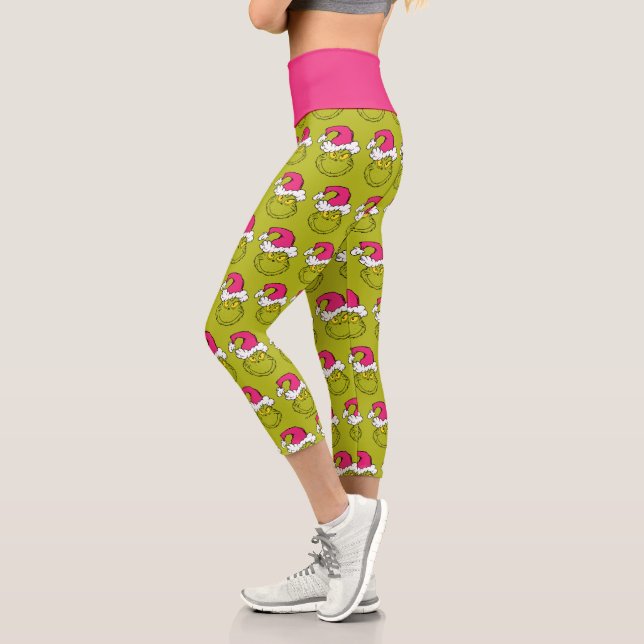 The Grinch in Pink Santa Hat Capri Leggings (Links)