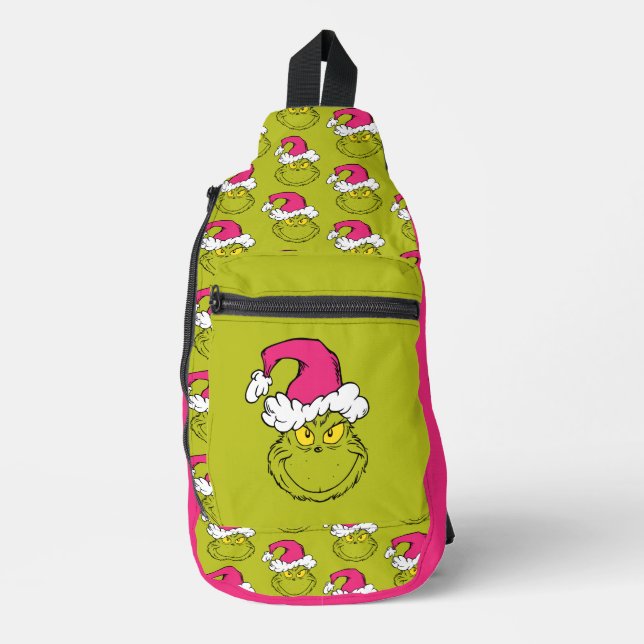 The Grinch in Pink Santa Hat Crossbody Bag (Vorderseite)