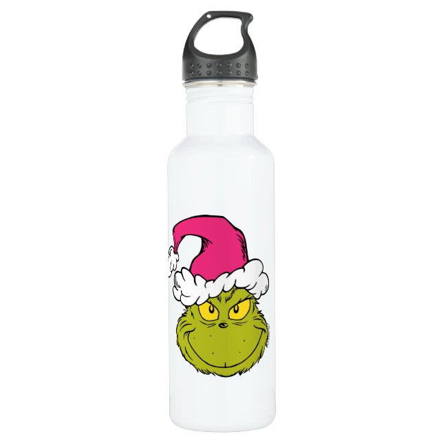 The Grinch in Pink Santa Hat Edelstahlflasche (Vorderseite)