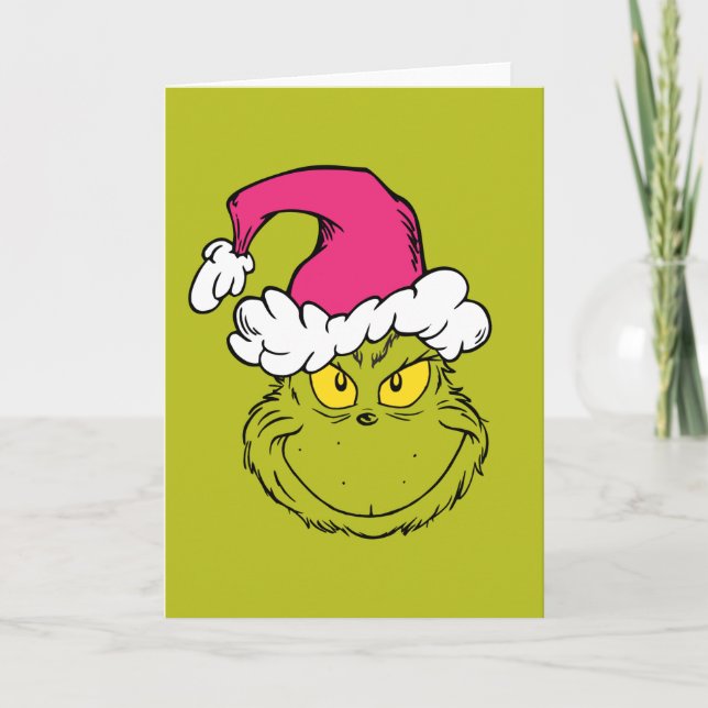 The Grinch in Pink Santa Hat Karte (Vorderseite)