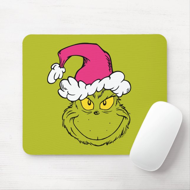The Grinch in Pink Santa Hat Mousepad (Mit Mouse)