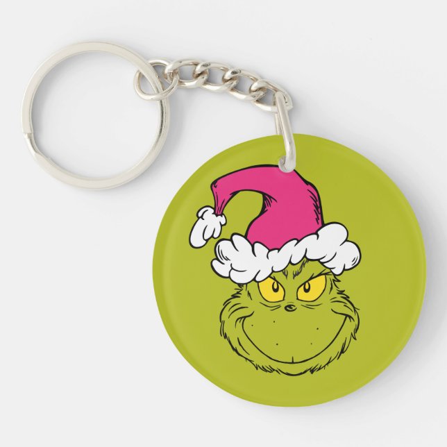 The Grinch in Pink Santa Hat Schlüsselanhänger (Vorderseite)