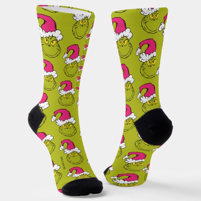 The Grinch in Pink Santa Hat Socken (Gewinkelt)