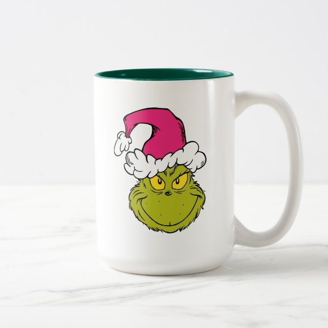 The Grinch in Pink Santa Hat Zweifarbige Tasse (Rechts)