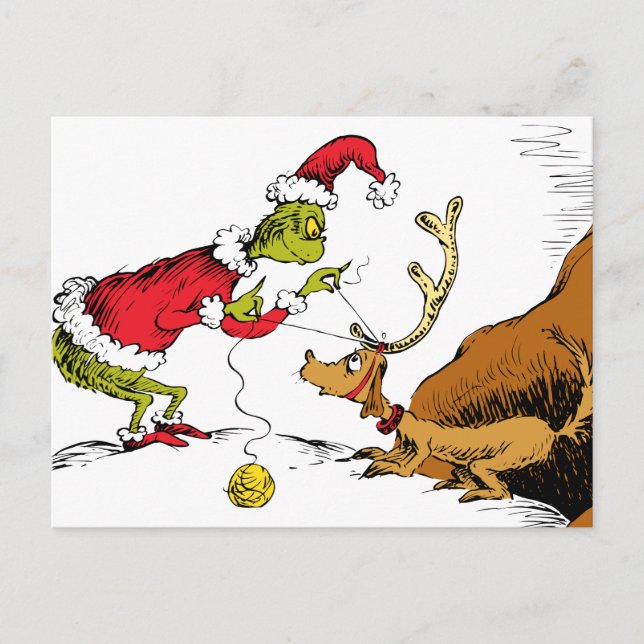 The Grinch Prepares Max the Reindeer Postkarte (Vorderseite)
