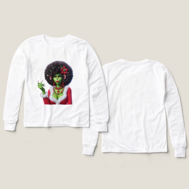 The Grinch Woman — Funny Christmas T-Shirt by MaMu (Design Vorderseite & Rückseite)