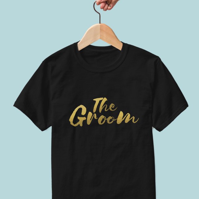 The Groom Gold Brush Script Black Wedding T - Shir T-Shirt (Perfect shirt for The Groom! Check out the Wedding Shirt collection for the matching Bride shirt)