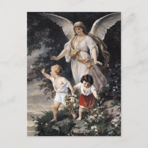 The Guardian Angel and Children, Vintage Painting. Postkarte