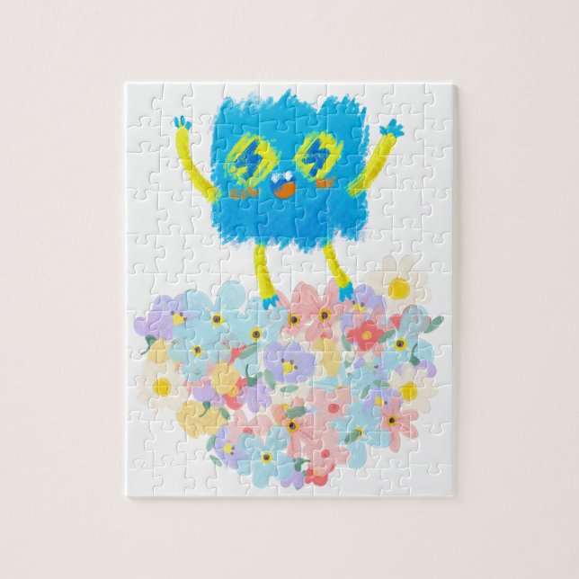 The Happy Blue Scribble on a Bed of Flowers Puzzle (Vertikal)