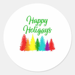 The Happy Holigays LGBT Christmas Tree C Runder Aufkleber