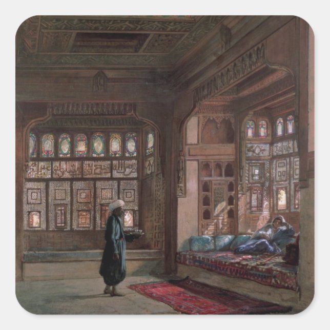 The Harem of Sheikh Sadat, Cairo, 1870 Quadratischer Aufkleber (Vorderseite)