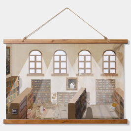 The Haunted Library Wandteppich Mit Holzrahmen