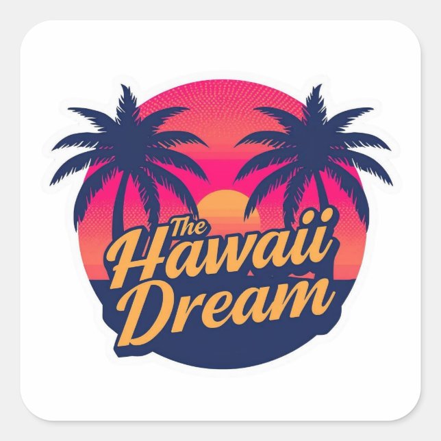 The Hawaii Dream American Retro Sunset Quadratischer Aufkleber (Vorderseite)