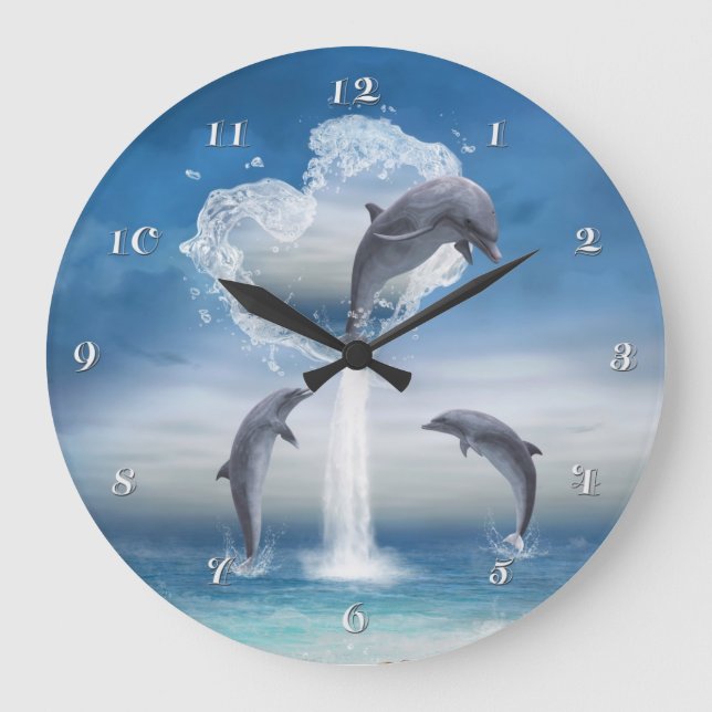 The Heart Of The Dolphins Wall Clock Große Wanduhr (Vorderseite)