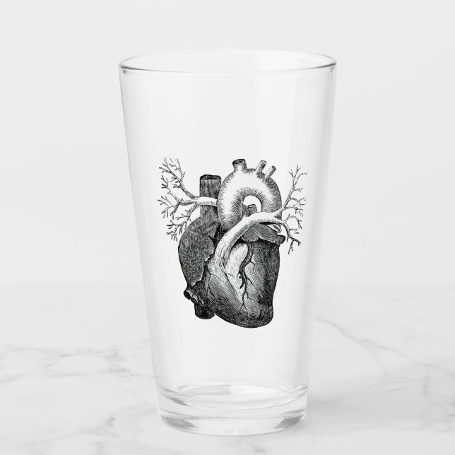 "The Heart" schlicht gespitztes B&W Pint Glas (Vorderseite)