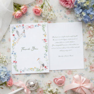 The Heirloom Rose & Ribbon Signature Stork Dankeskarte