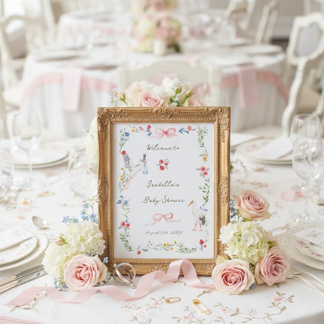 The Heirloom Rose & Ribbon Signature Stork Welcome Poster (Von Creator hochgeladen)