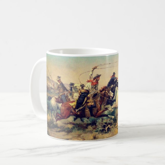 The Herd Quitter (von C. M. Russell, c. 1897) Kaffeetasse (Vorderseite Links)