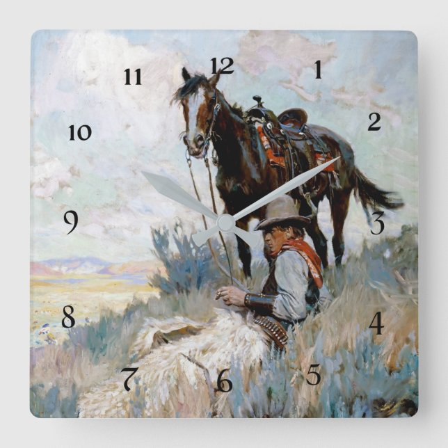 "The Herder" Western Art von Philip R Goodwin Quadratische Wanduhr (Vorderseite)