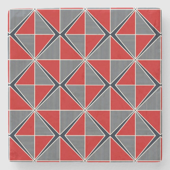 The Hetman’s Shield: Crimson & Slate Geometric Steinuntersetzer (Vorderseite)