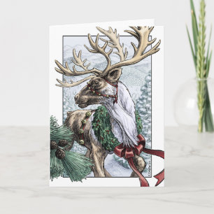"The Holiday Courier" Rentierkunst (innen leer) Feiertagskarte