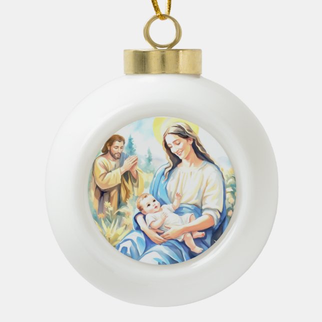 The Holy Family - Nativity Keramik Kugel-Ornament (Vorderseite)