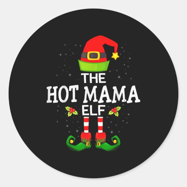 The Hot Mama Elf Christmas Family Matching Pajama  Runder Aufkleber (Vorderseite)